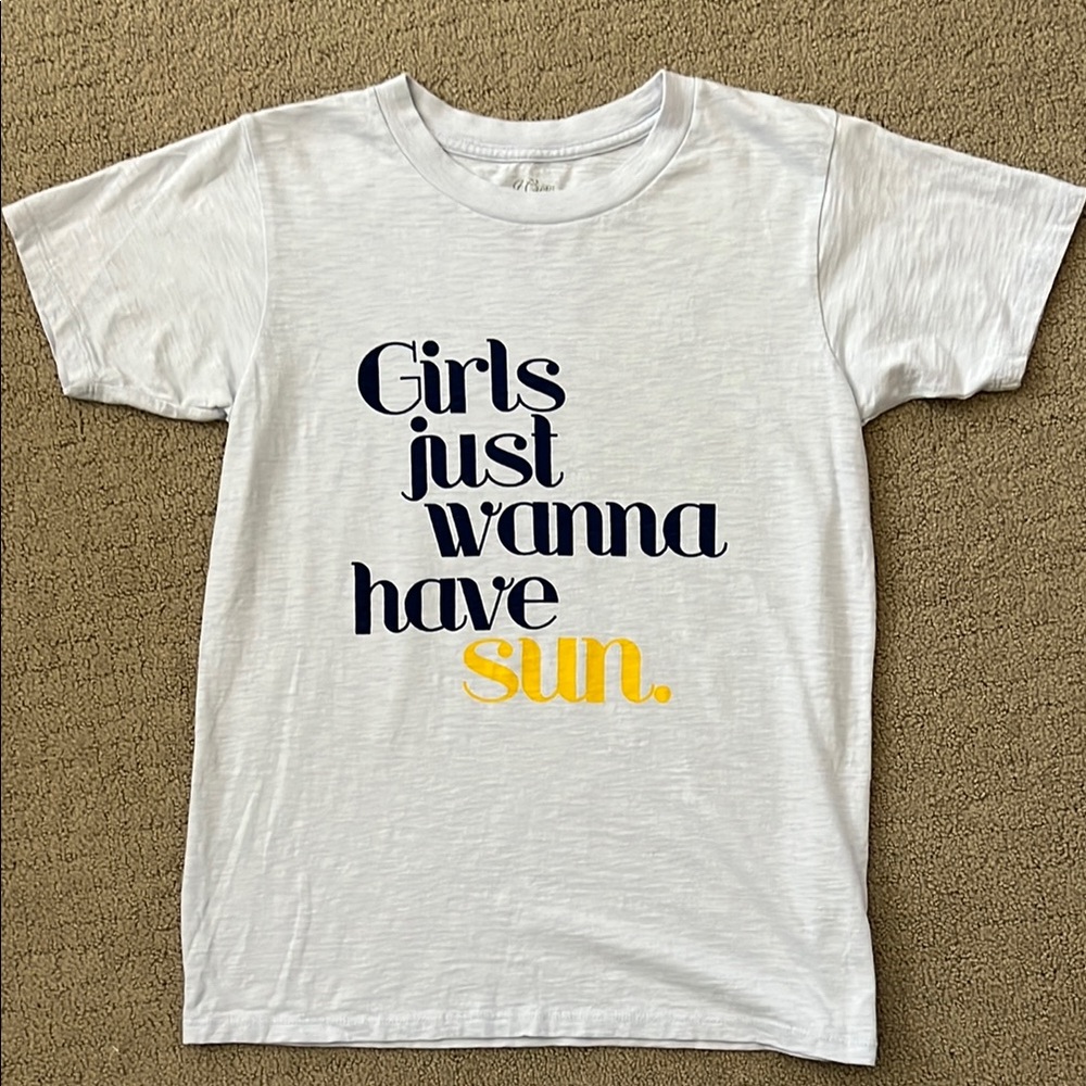 J. Crew White Tee with Blue and Yellow Print